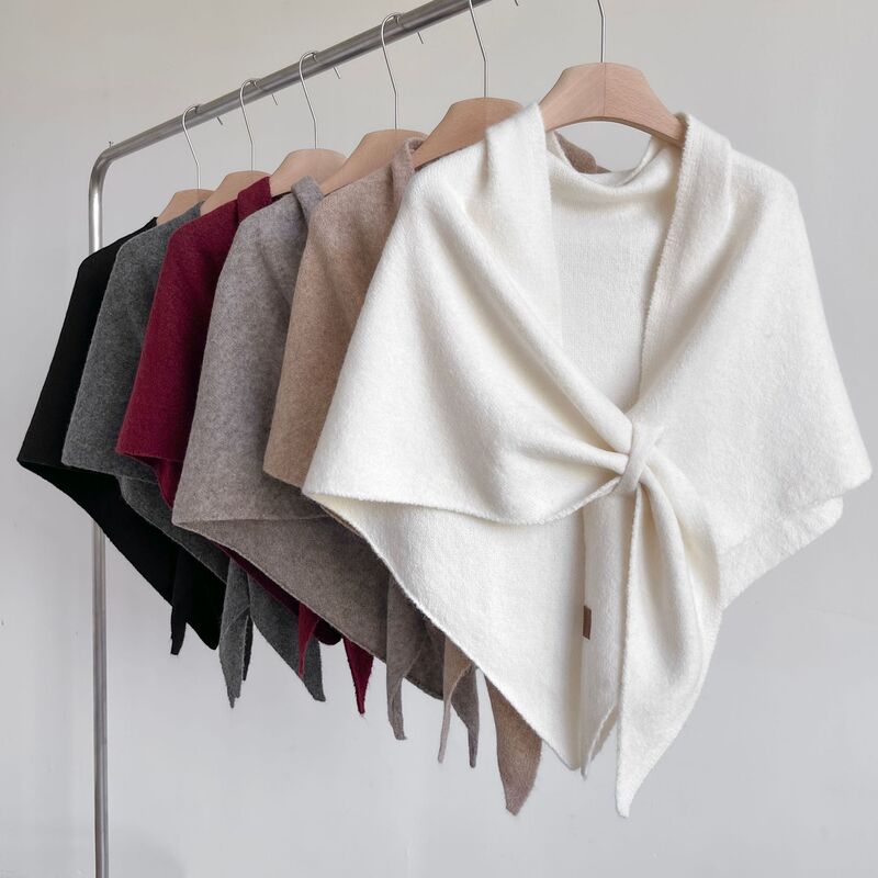 Yakee High-End Triangle Shawl Cloak Women's Soft Waxy Knitted Outer Cloak Warm Pure Color Scarf Shawl Yakee High-End Triangle Shawl Cloak Women's Soft Waxy Knitted Outer Cloak Warm Pure Color Scarf Shawl