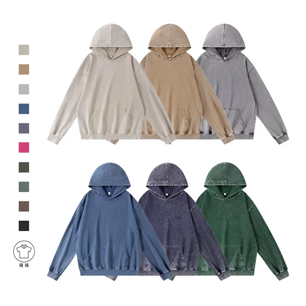 Retro-style, color-washed sweatshirt with a relaxed, oversized fit, a versatile top, and direct supply from the manufacturer for export, with logo printing available