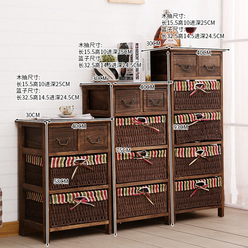 Cross-Border American retro de madera maciza gabinete de almacenamiento de la fábrica pastoral de múltiples capas cajón de almacenamiento de gabinete mesita de noche en el pecho de cajones