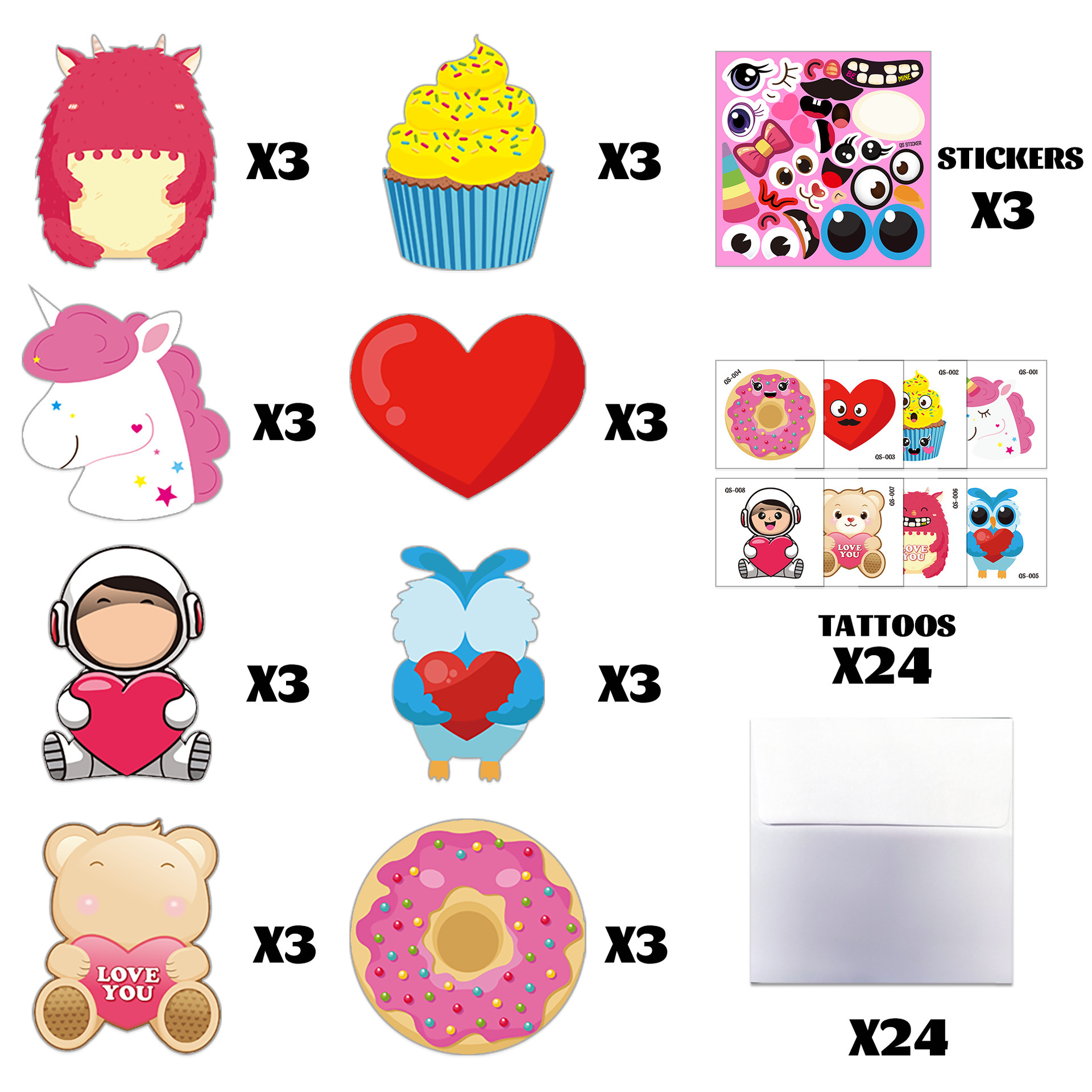 Ventas transfronterizas calientes Día de San Valentín colorido caricatura DIY Tarjeta de felicitación Día de la Madre Decoración de San Valentín Confesión Conjunto de regalo
