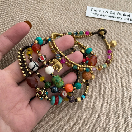 New Chinese style retro Tibetan style bracelet for female couple, geometric niche, natural stone, hand-woven bracelet, ethnic style hand ornament