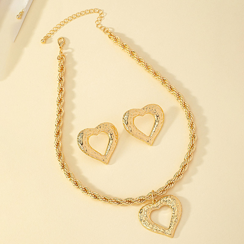 Simple Style Heart Shape Alloy Hollow Out Women's Earrings Necklace display picture 2