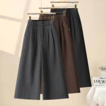 时尚高腰毛呢八分阔腿裤女冬季2025新款高级感小个子休闲奶奶裤子