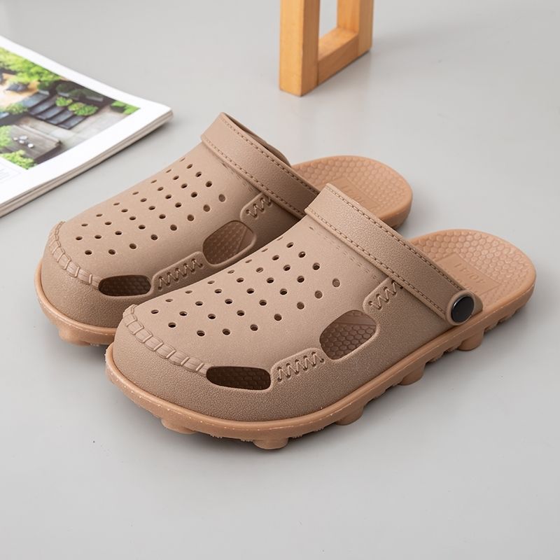 New summer slippers, closed-toe slippers, men's breathable outdoor slippers, perforated, thick-soled, non-slip, wear-resistant, two-way beach shoes