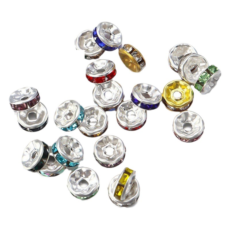 Anillo de diamante espaciador cuentas pulsera de color diamante espaciador rueda llanta 4/6/8/10/12mm DIY joyería accesorios hechos a mano