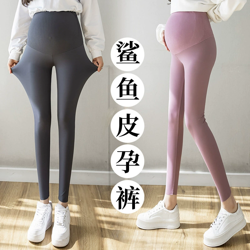 Брюки для беременных Верхняя одежда Осенние эластичные брюки до щиколотки из кожи акулы Эластичные брюки с сотовой талией