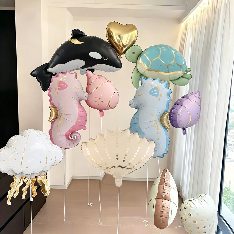 Matte Ocean-Themed Aluminum Foil Balloons Starfish Shells Jellyfish Birthday Party School Decoration Wedding Fantasy Decoration Matte Ocean-Themed Aluminum Foil Balloons Starfish Shells Jellyfish Birthday Party School Decoration Wedding Fantasy Decoration