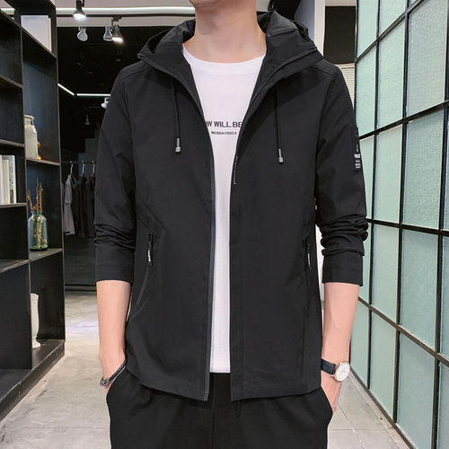 Leisure Hooded Jacket for Men Spring and Autumn Youth Windproof Korean Style Slim Fit Thin Outdoor Top Men's Fashion