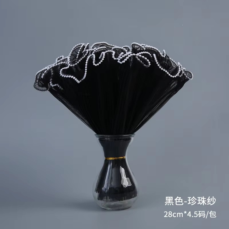 Wave Flower Wrapper Mesh White Pearl Edge Waterproofing Material de embalaje de ramo de flores