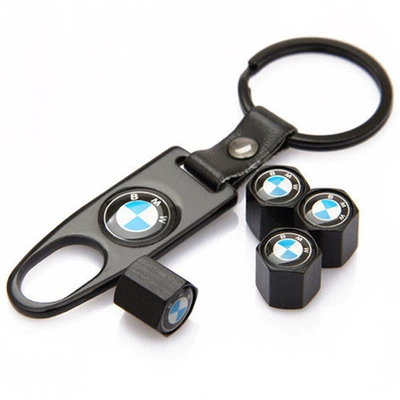 Suitable for universal tire valve caps valve - leather-buckle-black-bmw-logo-1-set