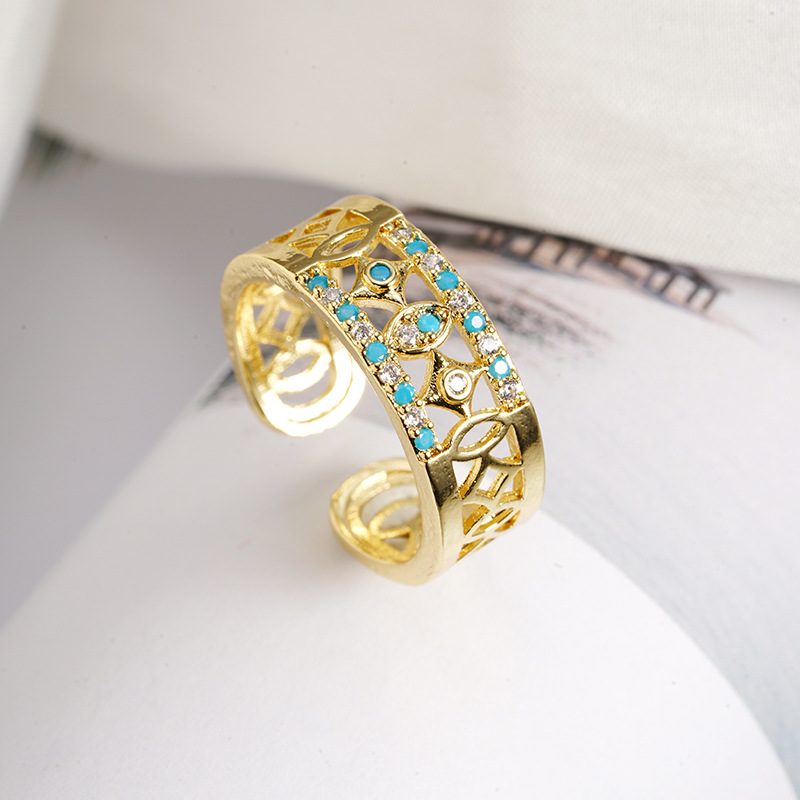 Gufasha oro galvanizado 18 quilates oro europeo y americano hueco micro anillo de inserción femenino no se desvanece durante mucho tiempo joyas transfronterizas