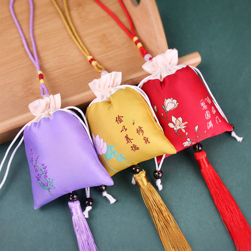 Factory Wholesale Aromatherapy Sachet, Embroidered Sachet, Aromatherapy Bag, Small Lotus Bag, Zen Chinese Style, Traditional Ancient Style, Silk Sachet