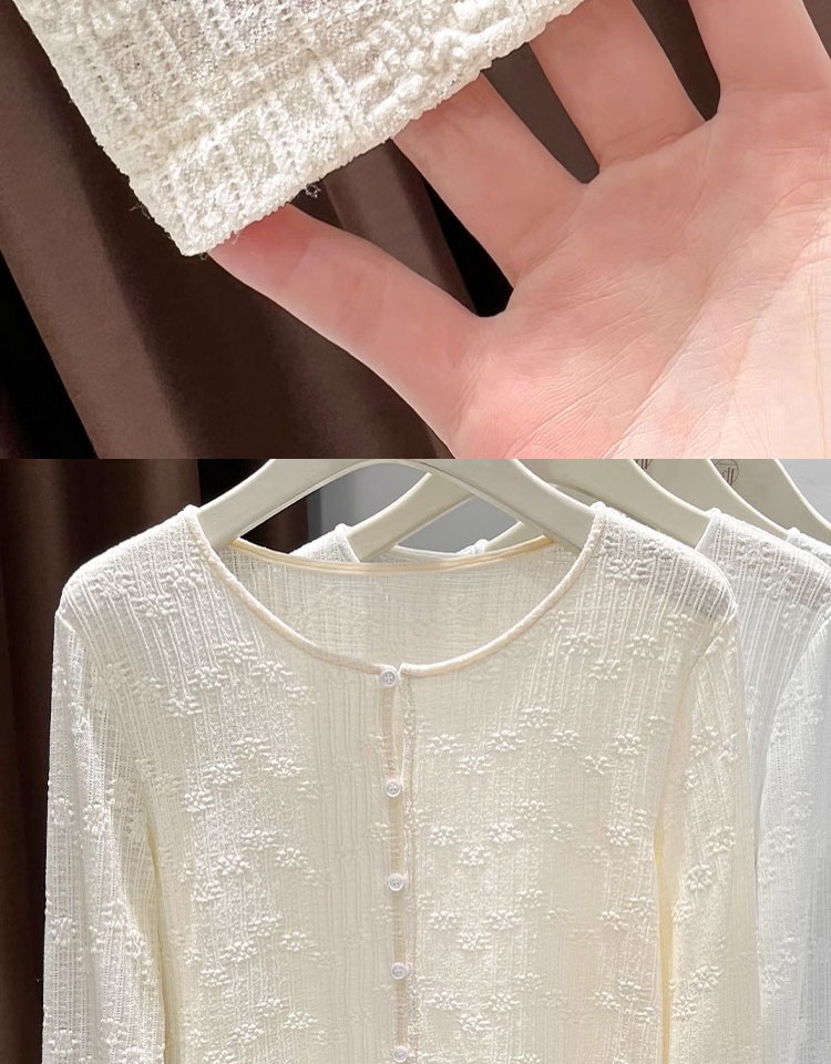 Bộ áo cardigan dệt kim lụa kết hợp váy hai dây ren chống nắng nữ — Màu xanh lam nhạt chi tiết 12