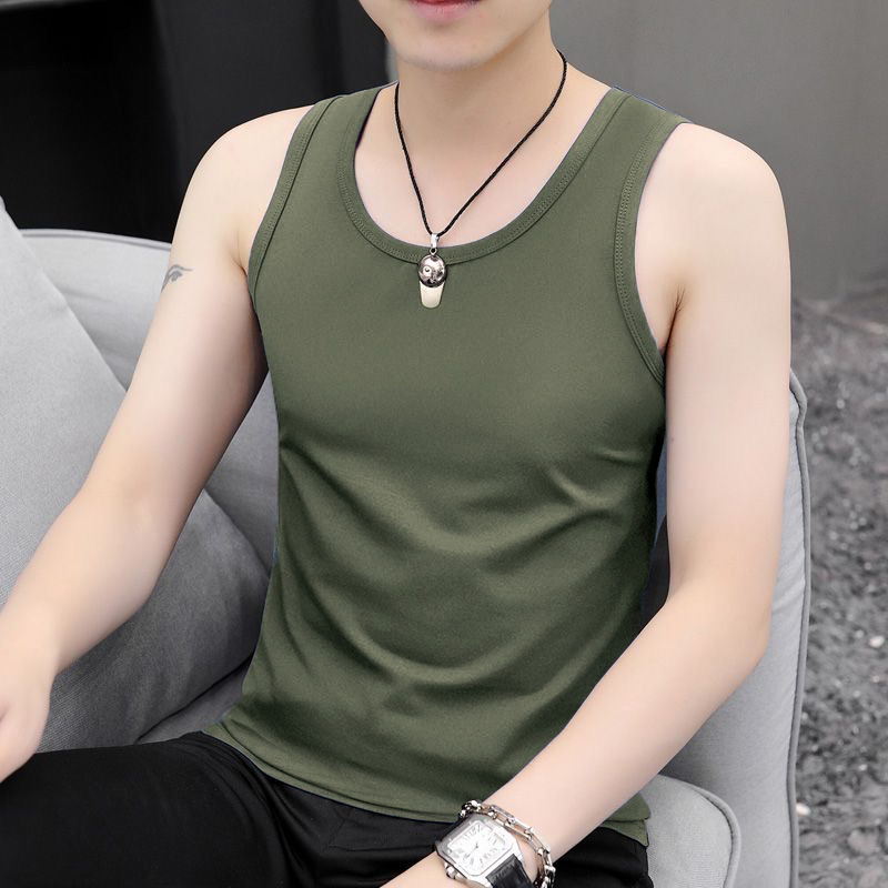Trendy and versatile sweatshirt, slim fit, stylish camisole, trendy inner and outer wear, men's tank top, vest, solid color, slim fit bottom