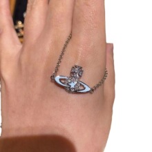 新西太后土星babyblue奶蓝环绕星球吊坠满钻项链甜美锁骨链网红款