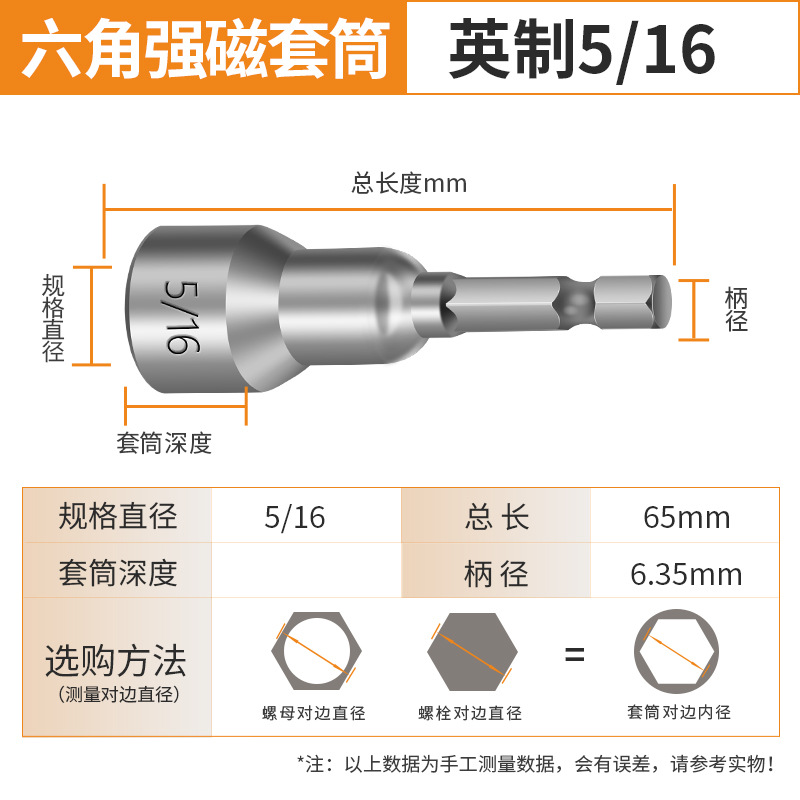 Fabricante británico 1/4 cabeza de manga magnética fuerte viento cabeza de manga con manga magnética fuerte 3/8 cabeza de manga hexagonal 65mm