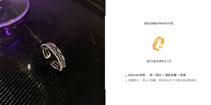 Fashion Geometric Copper Inlay Zircon Open Ring 1 Piece