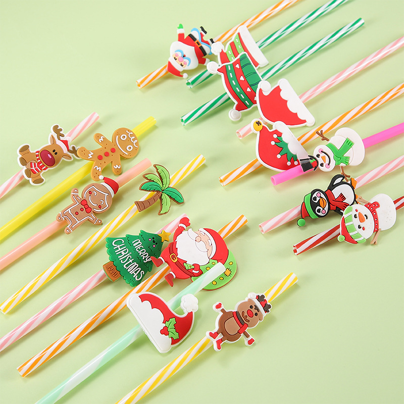 圣诞系列卡通吸管扣圣诞树吸管装饰老人帽硅胶吸管杯卡扣造型吸管