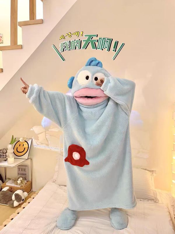丑鱼儿童连体服秋冬季珊瑚绒睡衣加厚睡袍卡通大嘴鱼搞怪亲子家居|undefined