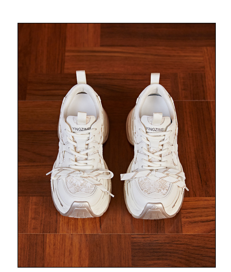 Giày sneaker nữ đế dày độn cao bên trong, phong cách thể thao thường ngày — Màu be chi tiết 19