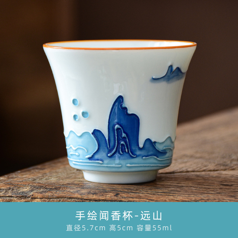 Taza de té pintado a mano en relieve Lotus Taza de cerámica taza de té personal taza maestra pequeña taza individual juego de té Kung Fu taza de té tazón de té