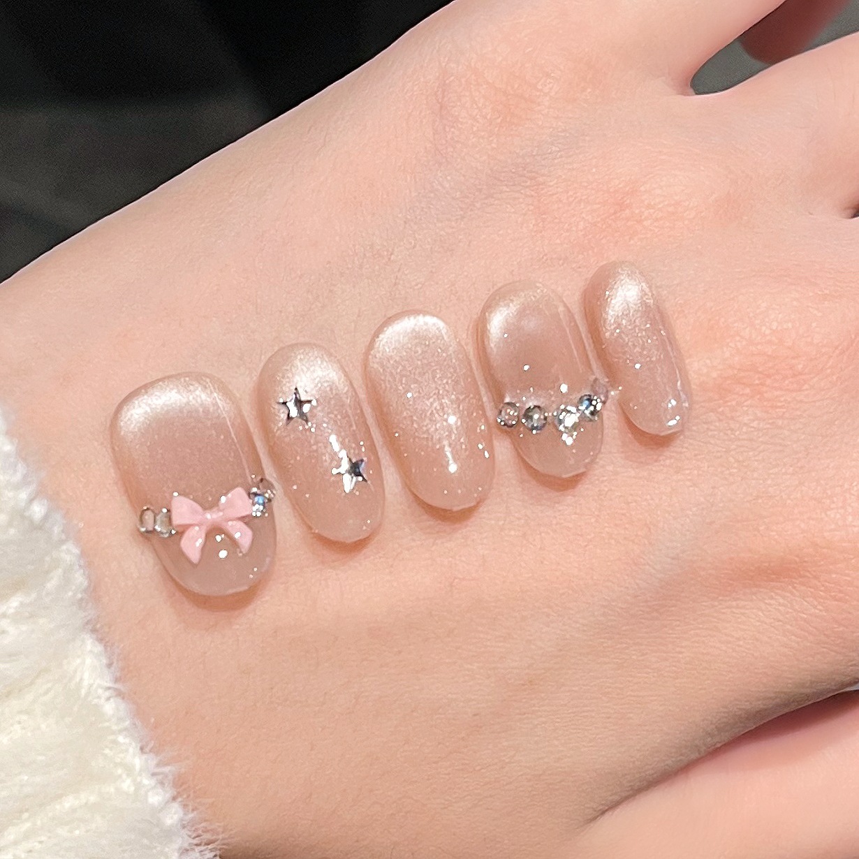 Uñas postizas de ojo de gato transfronterizas, piezas de uñas hechas a mano, uñas postizas, arte de uñas portátil, estilo largo de alta gama.
