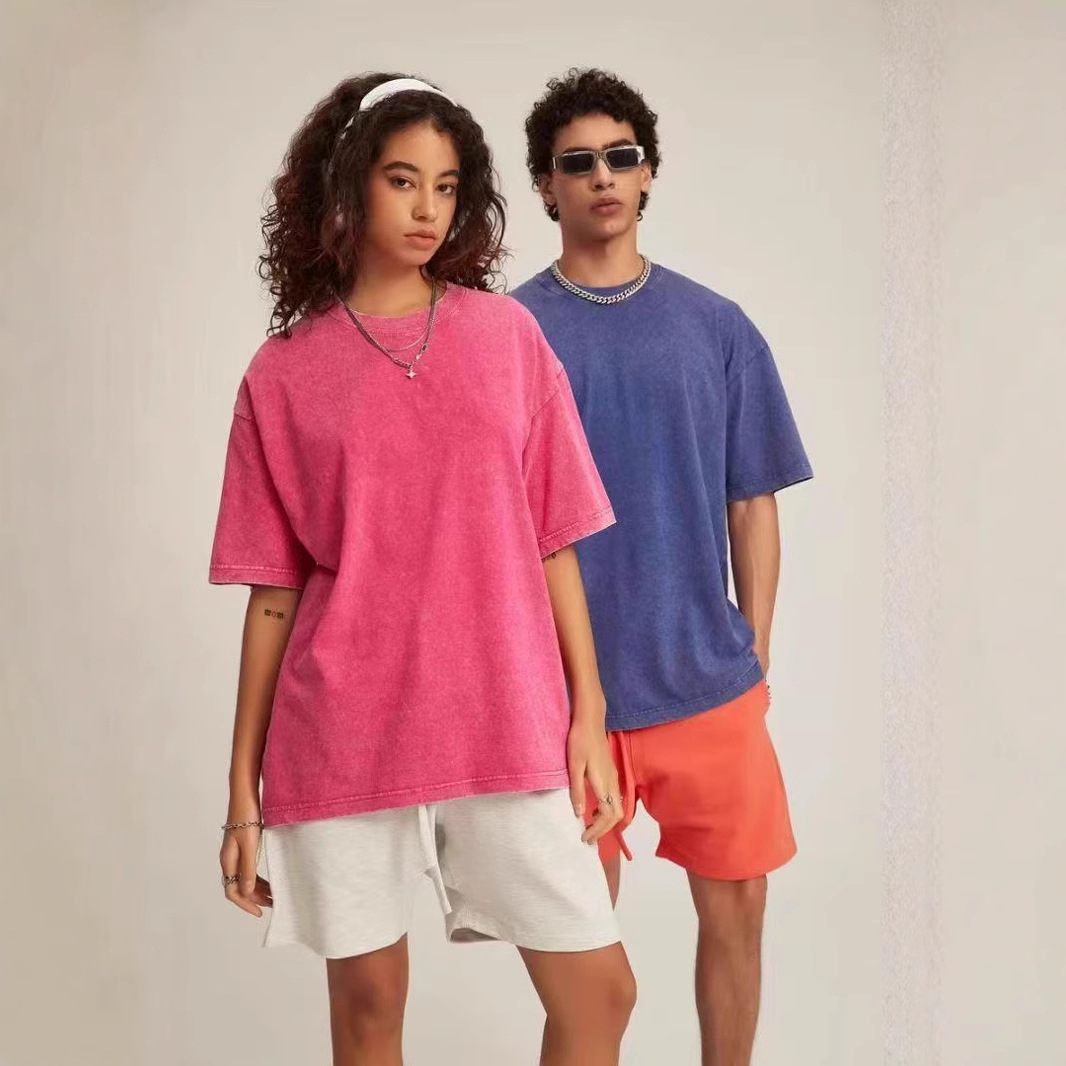 Transfronterizo 2025 nuevo cuello redondo hombro camiseta de manga corta marca de moda masculina de tamaño grande retro lavar la calle hacer camiseta vieja