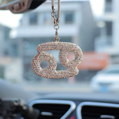 12 constellation three-color car: Car hanging - ab-color-transparent-white-diamond-giant-crab-seat