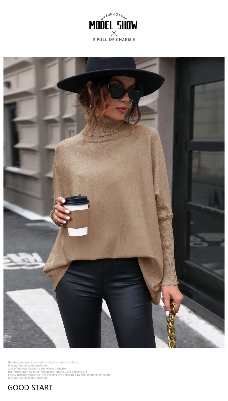 Pull à col roulé mi-long de couleur unie pour femme, nouvelle mode d'automne_voghion.com