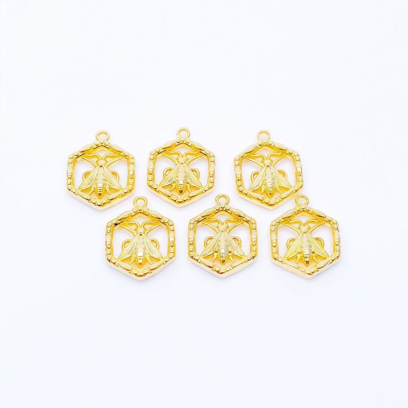 18K Gold-Plated Hollow Insect Charm Copper Pendant Hexagonal Hollow Personalized Ornament Jewelry Making Supplies