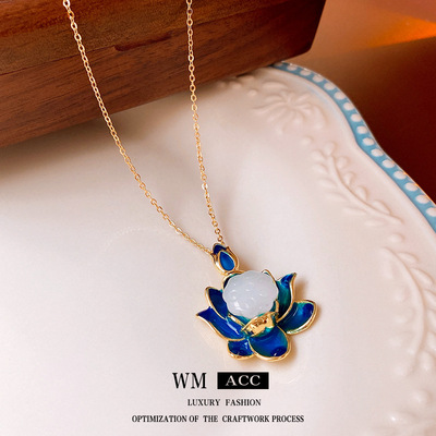 Gold electroplate Drip Lotus Necklace Chinese style A small minority Sense of design clavicle Light extravagance temperament Pendant customized