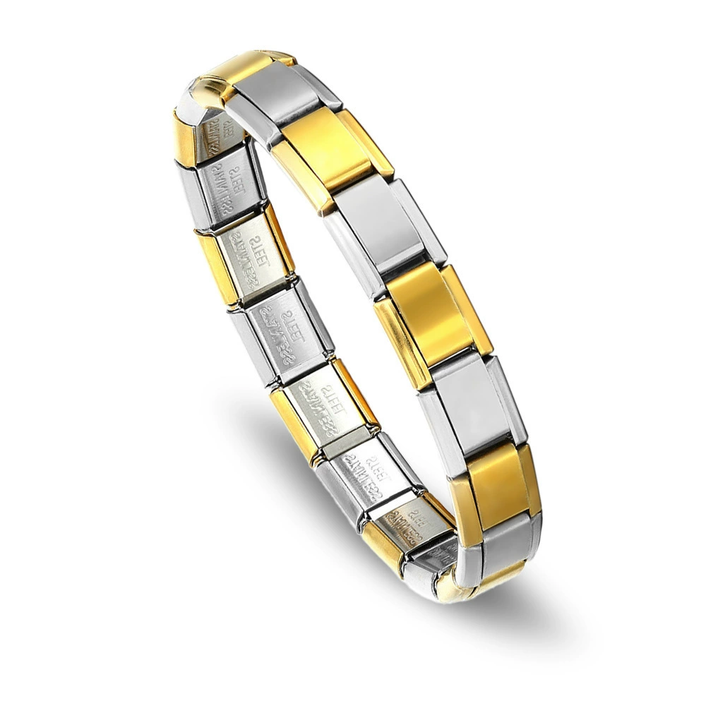 stainless steel bracelet, removable elastic link watch strap, italian european style, assorted charms