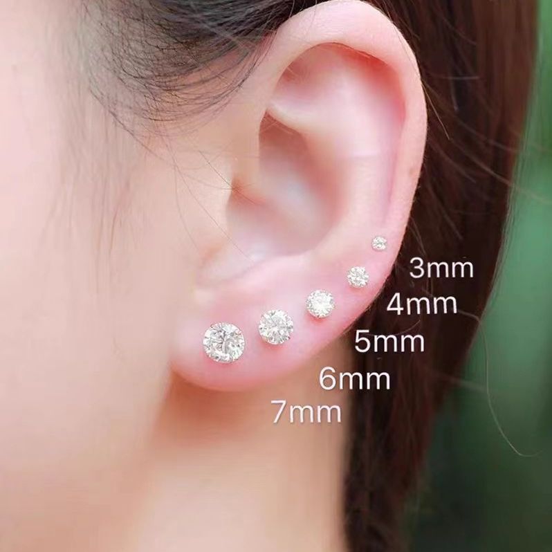 Popular 925 Needle Zircon Fashion Simple Versatile White Zircon Ear Studs for Ear Piercing, Small and Minimalist