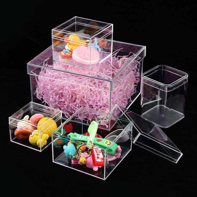 半高带盖正方形塑料盒高透明小盒子结婚喜糖盒ps食品包装盒收纳盒