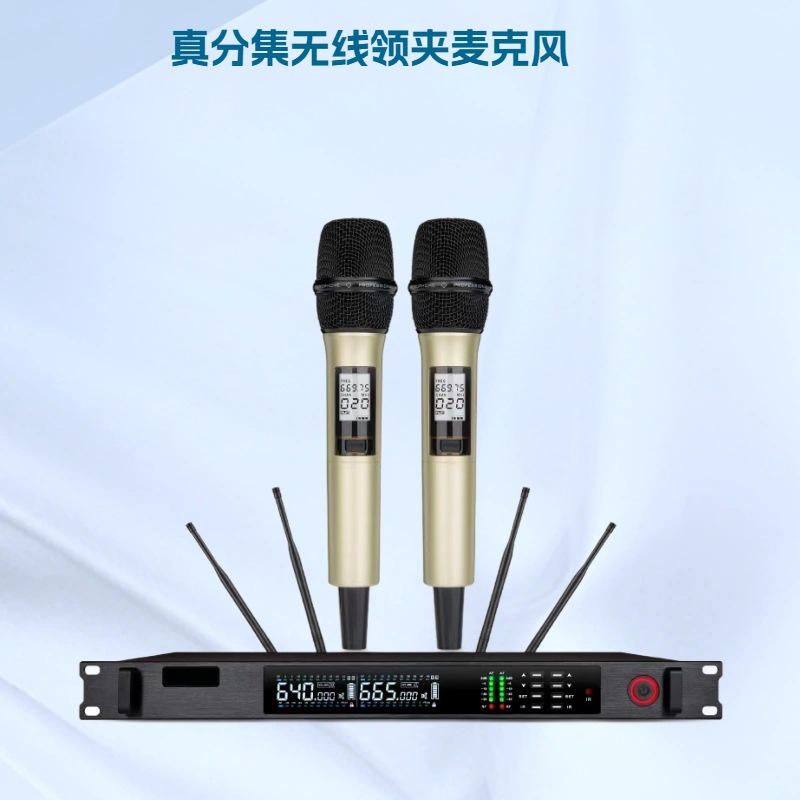 True Diversity Wireless Microphone System, Dual U-Band Adjustable Frequency Dynamic Microphone for Karaoke, Entertainment, Performance, Ktv Professional Microphone