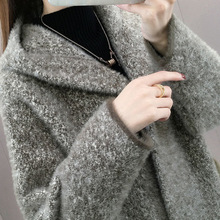 高级水貂绒外套韩版宽松点中长款开衫女毛呢大码女装风衣雪花大衣