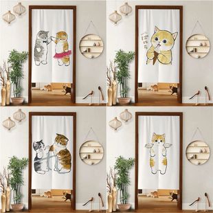 Cute Cat Household Door Curtain Fabric Non-perforated Partition Curtain Kitchen Bathroom Shelter Decorative Hanging Curtain for More than Half Room