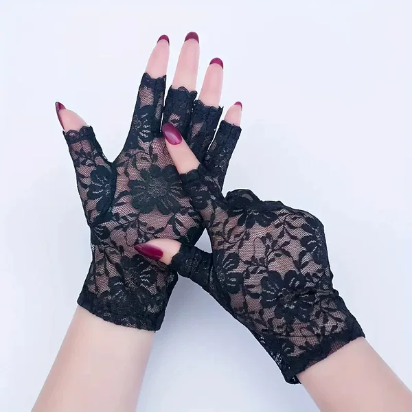 Summer Women's Short Lace Half-Finger Lace Sunscreen Gloves Fingerless Etiquette Wedding Decoration Gloves Manufacturer Wholesale