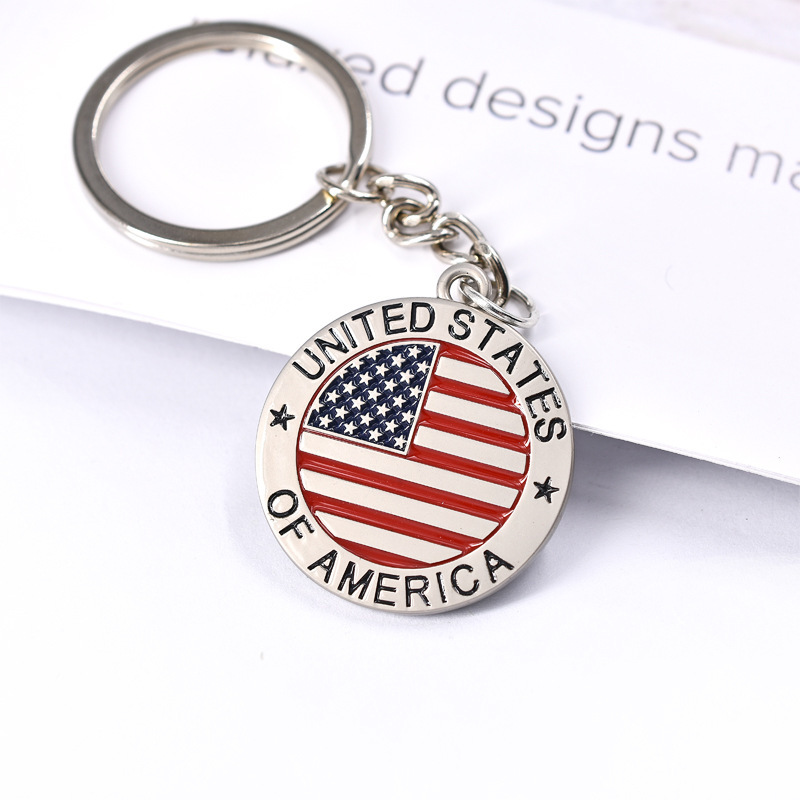 AliExpress cross-border American flag letter key chain zinc alloy oil drop key chain pendant small gift key ring