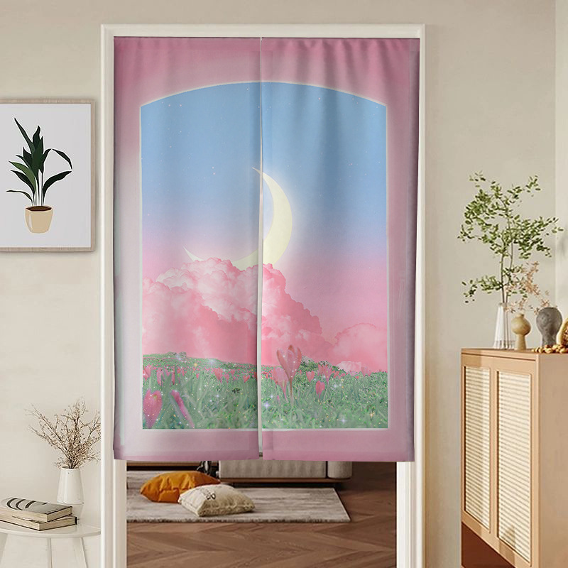 Nordic ins style landscape door curtain partition curtain bedroom bathroom art studio half curtain punch-free blocking curtain
