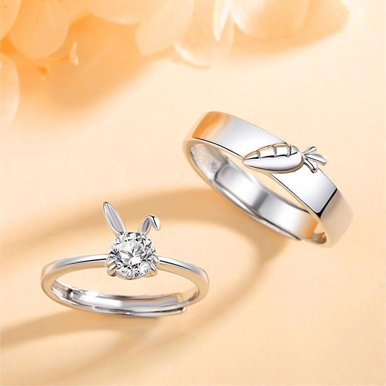 Trendy Carrot and Rabbit Couple Rings Niche Design Simple Fashion Ol Exquisite Cute Rings