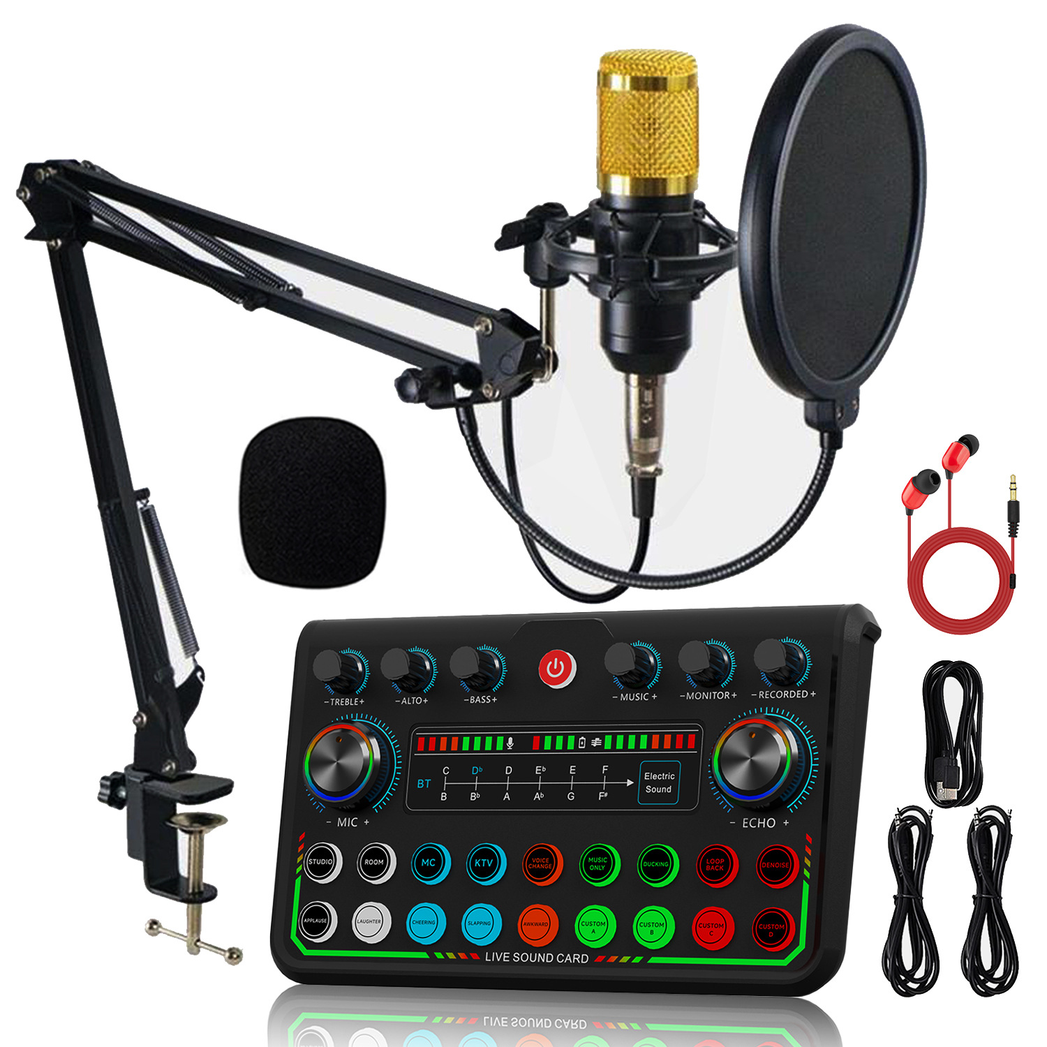 Tk Sound Card Bm800 Microphone Boom Arm Set Podcast P99 Noise-Canceling Headphones Dedicated Wireless Portable