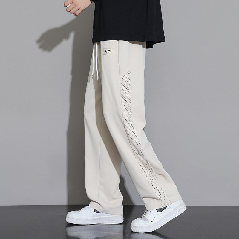 Japanese Style Ice Silk Pants Men's 2025 New Summer Thin Trendy Brand Wide Leg Sports Pants Loose Straight Casual Pants