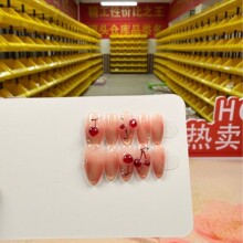 【喜沫】欧美东南亚蜜桃樱桃罐掐丝美甲手工穿戴甲批发