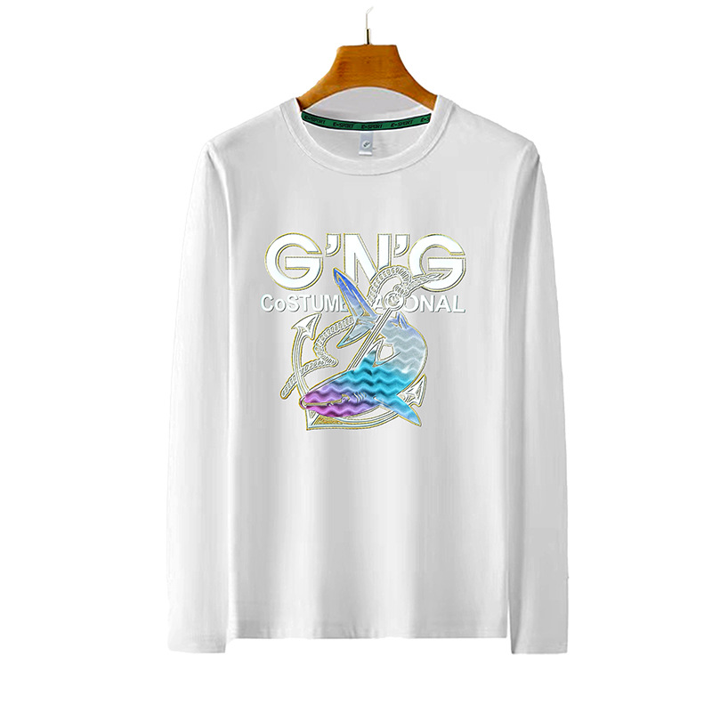Nuova maglietta a maniche lunghe con lettere stampate in strass, maglietta da uomo con scollo tondo, comoda e traspirante per_voghion.com