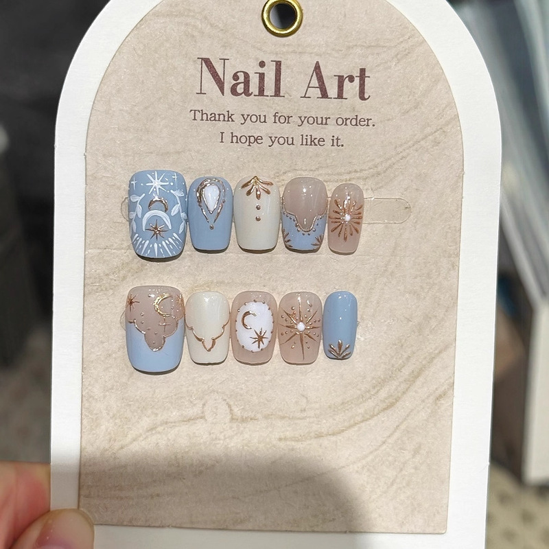 Xingyue Retro Bohemian Hand-Painted Ins Style Pure Handmade Wearable Nails High-Quality Short Nails Wholesale Nail Stickers Xingyue Retro Bohemian Hand-Painted Ins Style Pure Handmade Wearable Nails High-Quality Short Nails Wholesale Nail Stickers