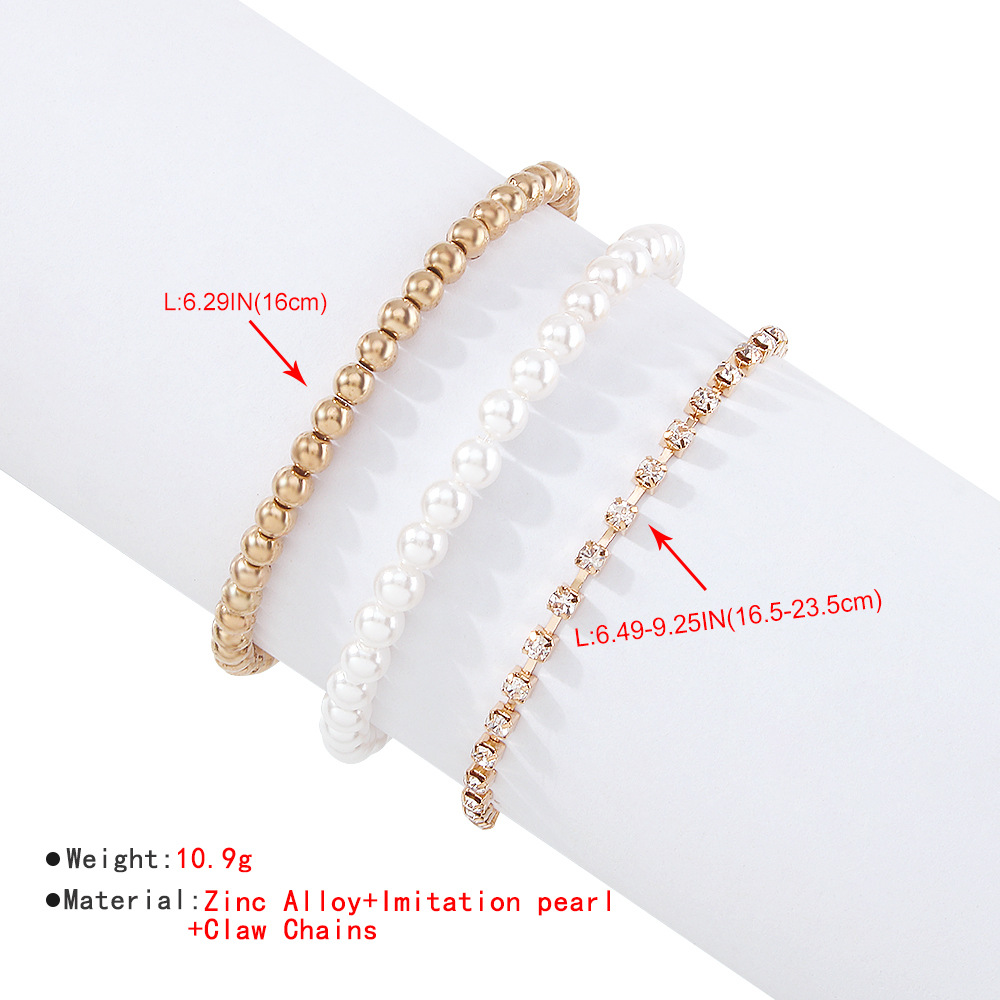 European And American Jewelry Simple Alloy Bracelet Imitation Pearl Retro Jewelry 3-piece Set display picture 4