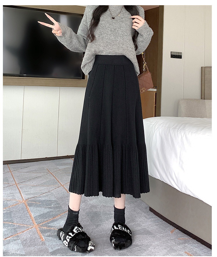 Pleated Knitted Skirt Women'S Autumn And Winter New Fashion High Waist Korean Version Casual And Thin Big Swing Skirt A-Shaped Skirt Umbrella Skirt 31 Undefined