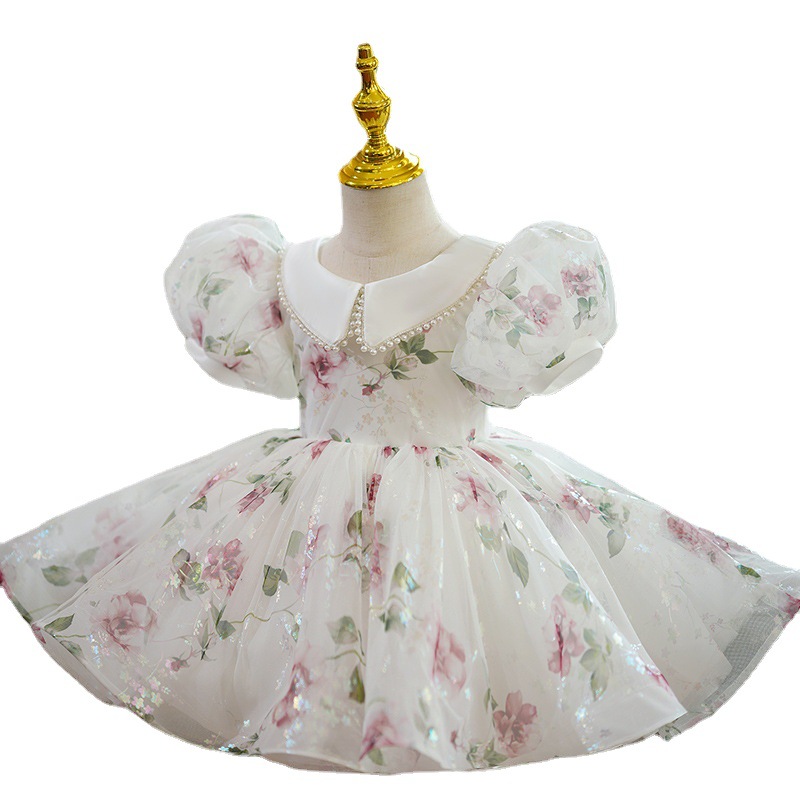 Girls' First Birthday Dress Little Girl Princess Dress Flower Girl Dress Children's Host Wedding Dress Catwalk Piano Performance Costume_voghion.com