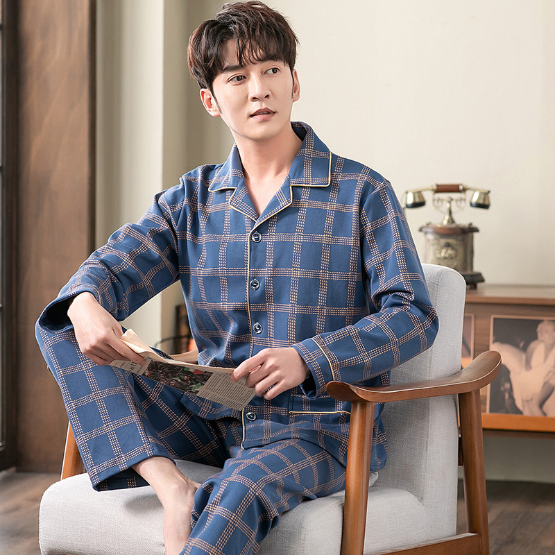 Pijamas de algodón de manga larga de los hombres primavera y otoño Four Seasons algodón delgado más tamaño ropa de abrigo ropa para el hogar